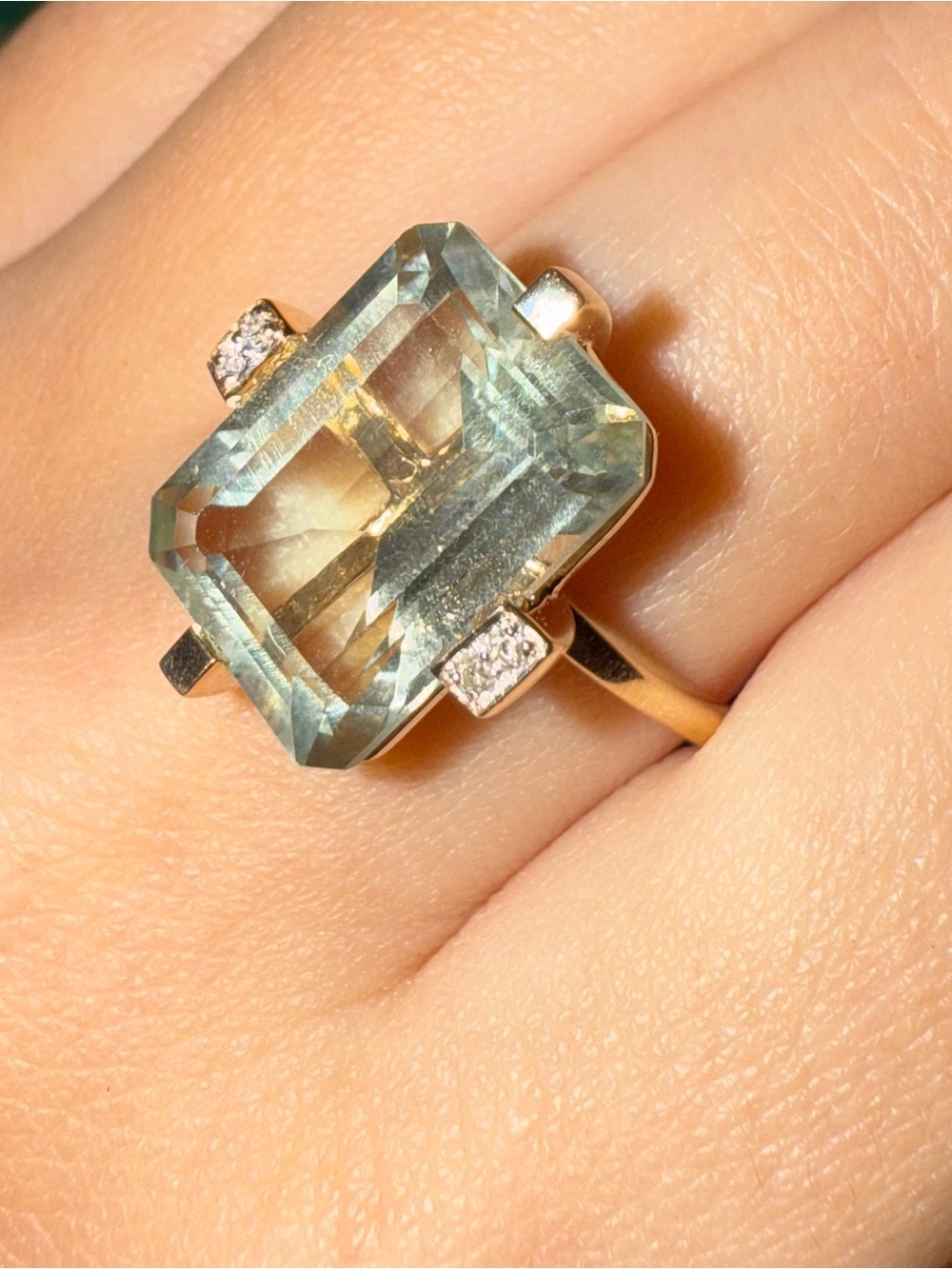 Aquamarine Emerald-Cut Ring with Diamond Accents - Light Blue - Picture 14 of 14